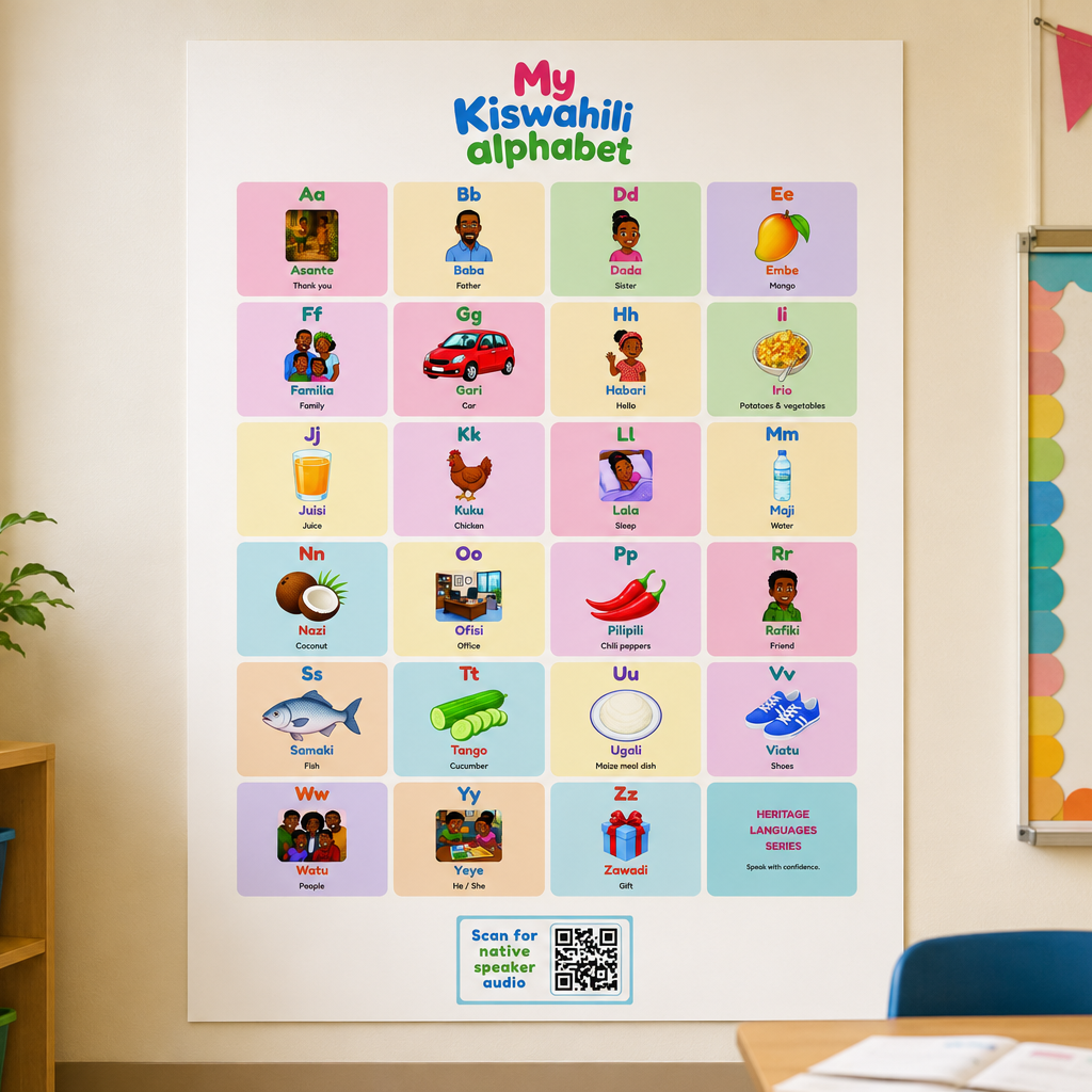 My Kiswahili Alphabet Poster with Native Speaker Audio | Children's Swahili Learning Wall Chart