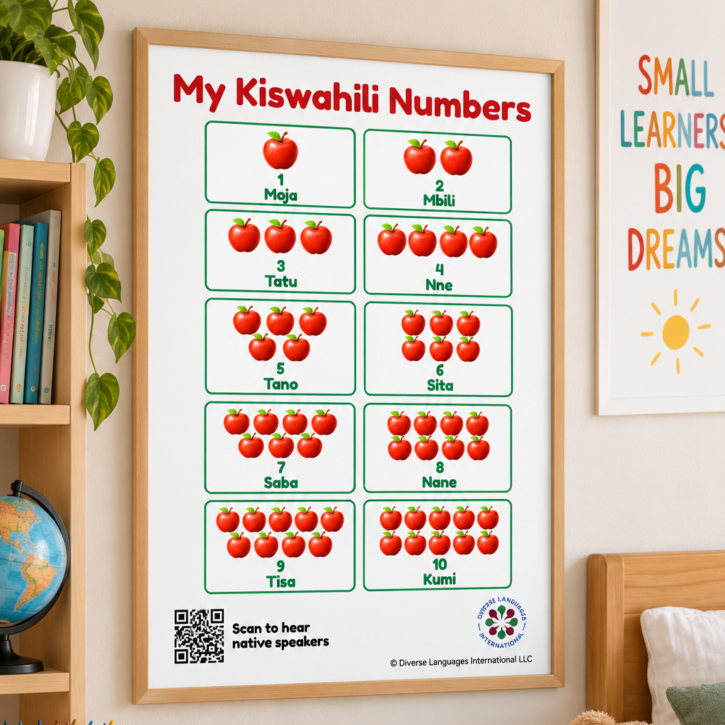 My Kiswahili Numbers 1-10 Poster for Kids | Swahili Counting Chart | Native Speaker Audio | Kiswahili Language Learning Printable