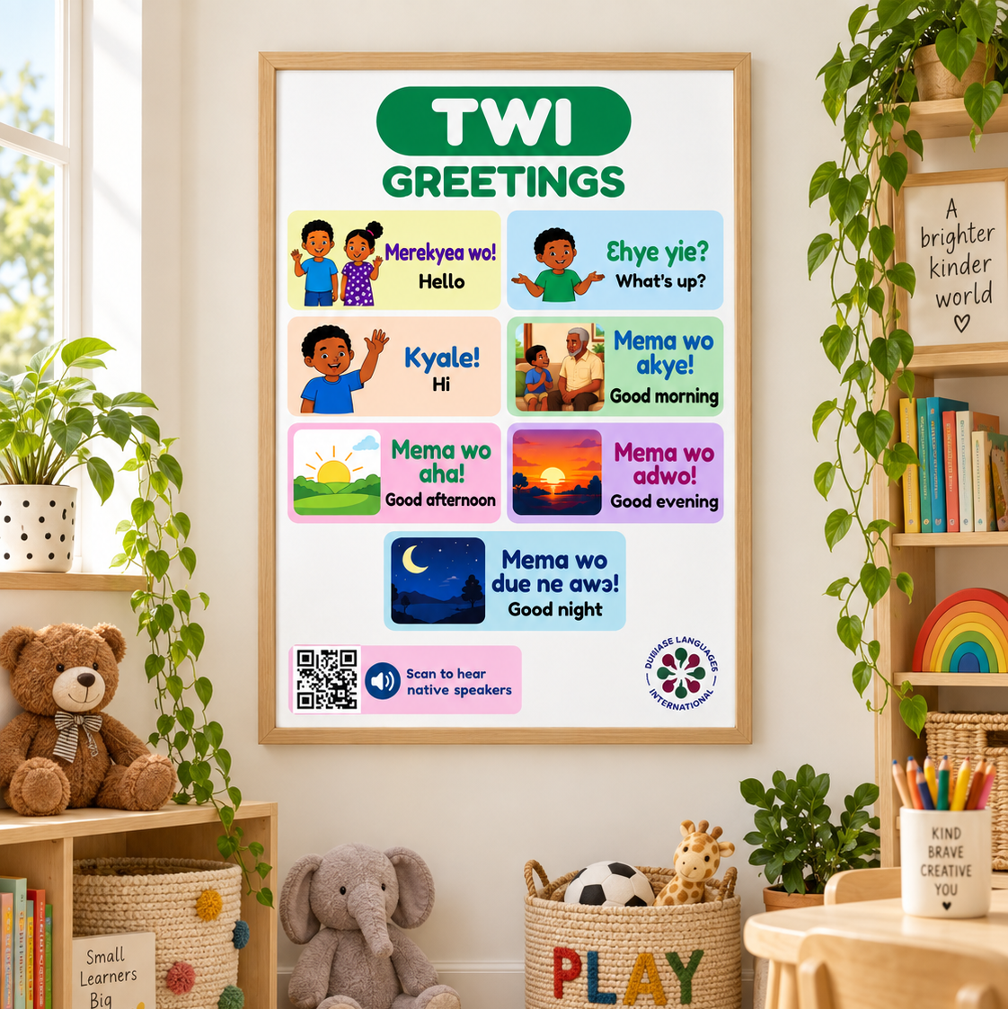 Twi Greetings Poster for Kids | Everyday Twi Phrases with Native Speaker Audio