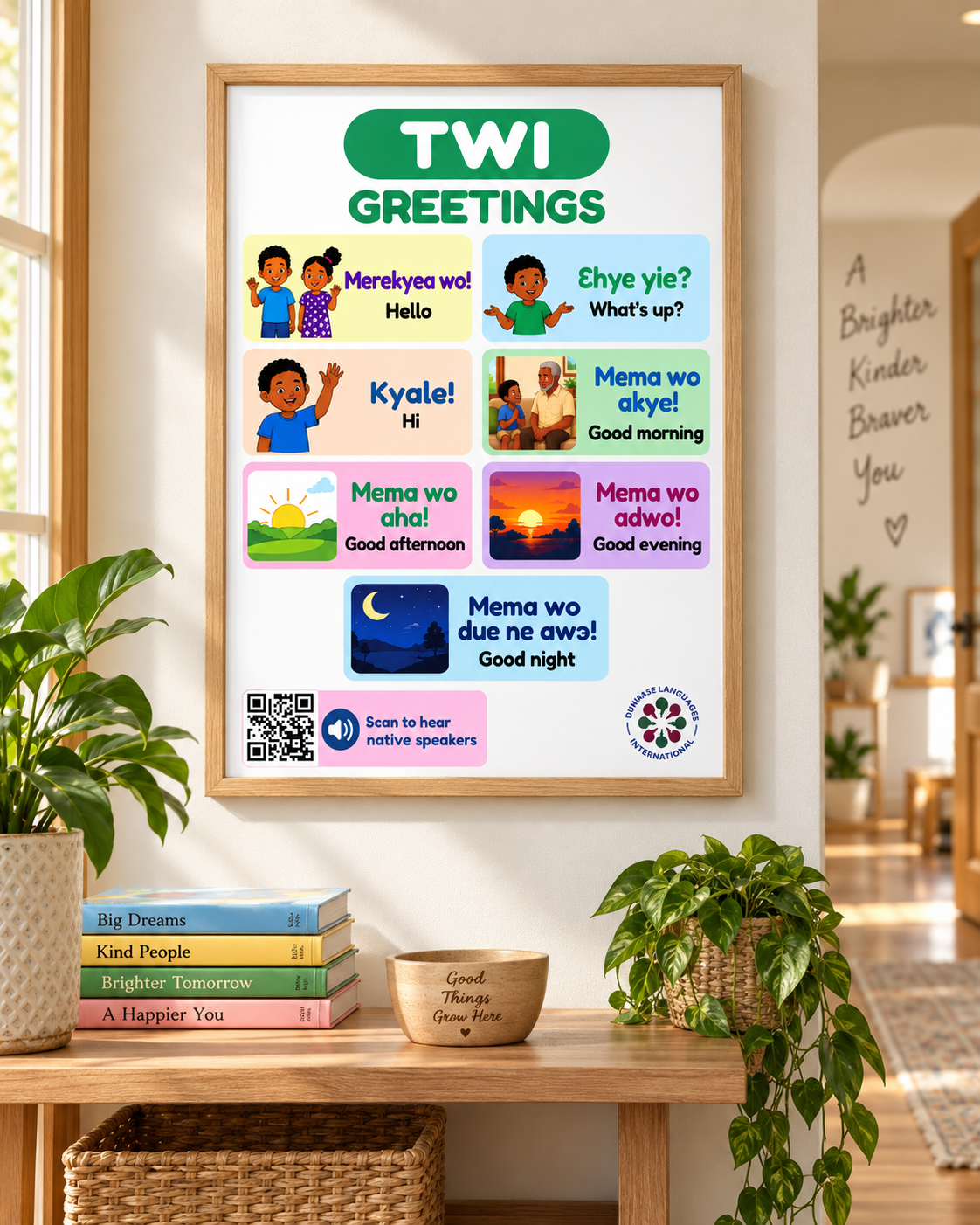 Twi Greetings Poster for Kids | Everyday Twi Phrases with Native Speaker Audio
