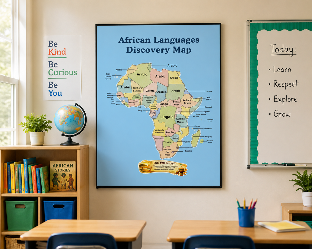 Africa Language Discovery Map for Kids | Educational African Languages Wall Poster | Heritage Languages Series