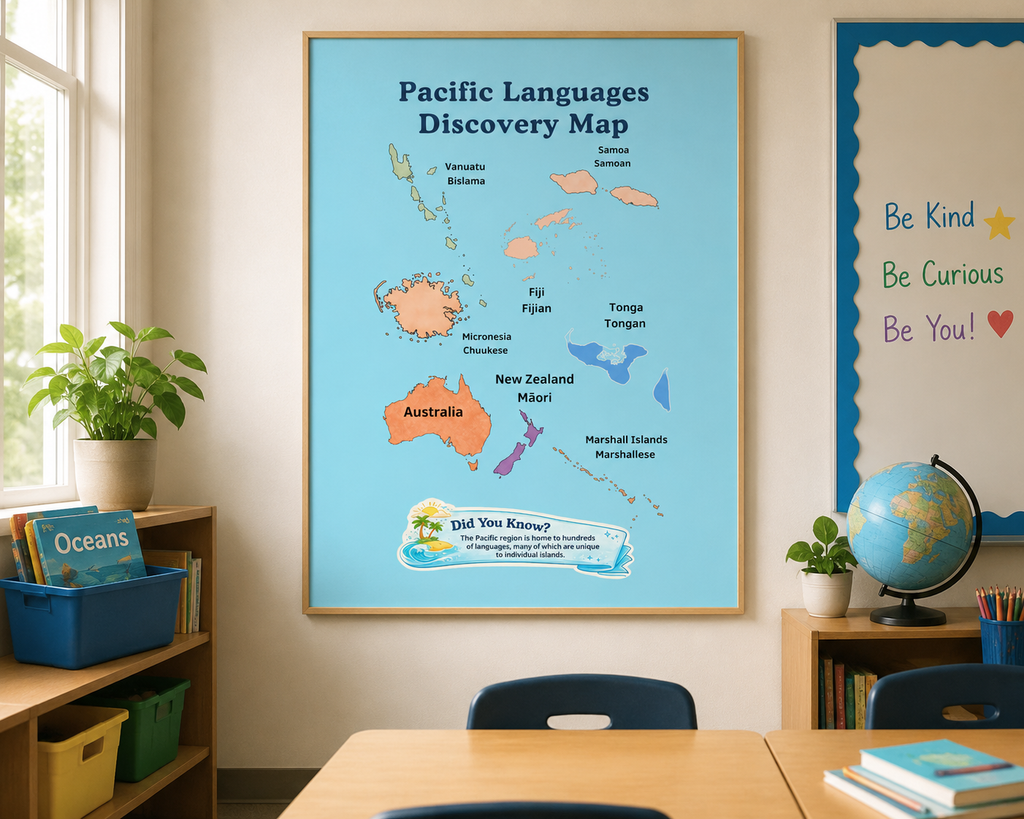 Pacific Language Discovery Map for Kids | Educational World Languages Wall Poster | Heritage Languages Series