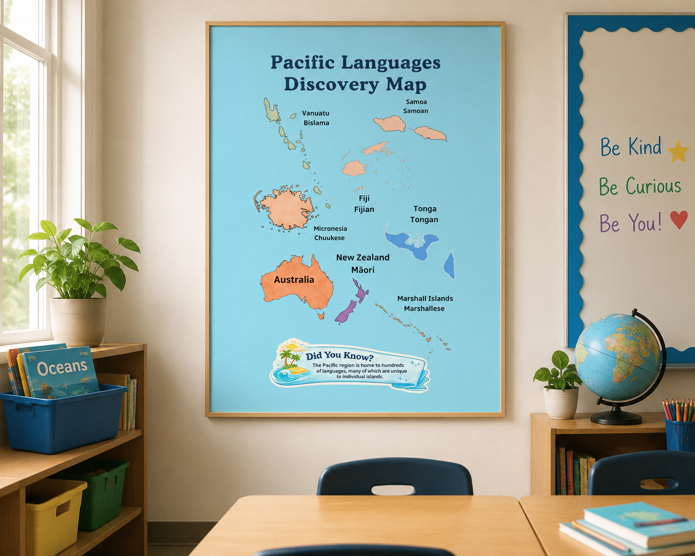 Pacific Language Discovery Map for Kids | Educational World Languages Wall Poster | Heritage Languages Series