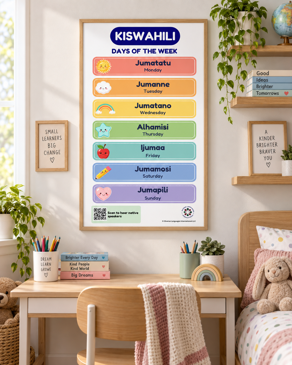 Swahili Days of the Week Poster for Kids | Kiswahili Calendar Chart | Native Speaker Audio | Kiswahili Language Learning Printable
