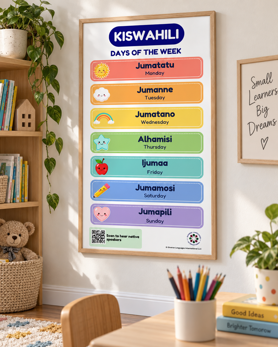 Swahili Days of the Week Poster for Kids | Kiswahili Calendar Chart | Native Speaker Audio | Kiswahili Language Learning Printable