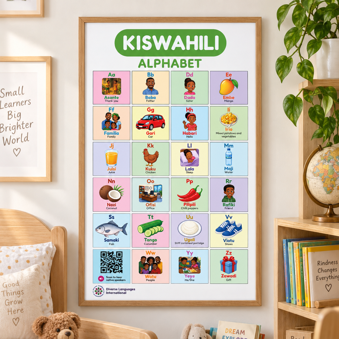 Swahili Alphabet Poster for Kids | Kiswahili ABC Chart | Native Speaker Audio | Kiswahili Language Learning Printable