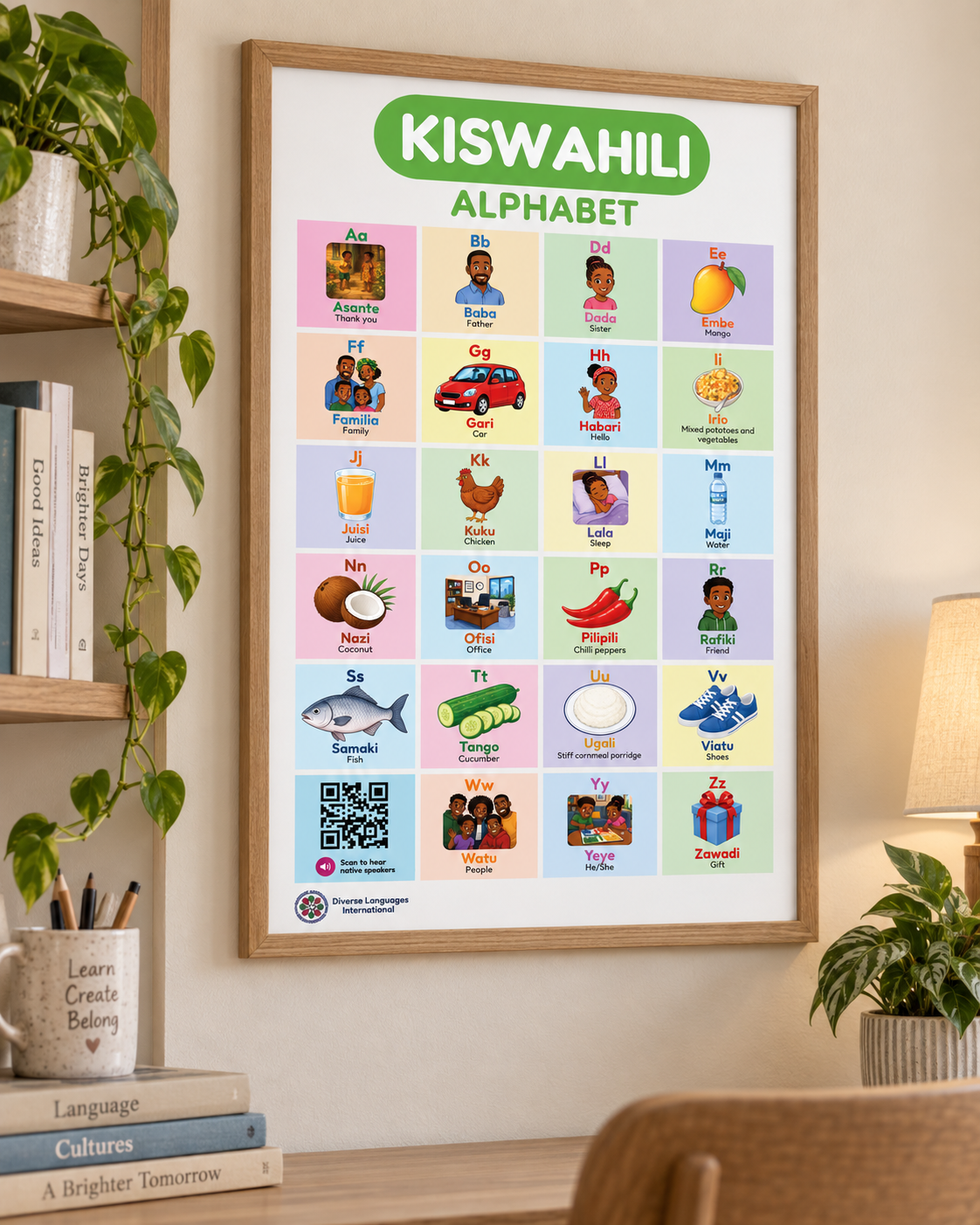 Swahili Alphabet Poster for Kids | Kiswahili ABC Chart | Native Speaker Audio | Kiswahili Language Learning Printable