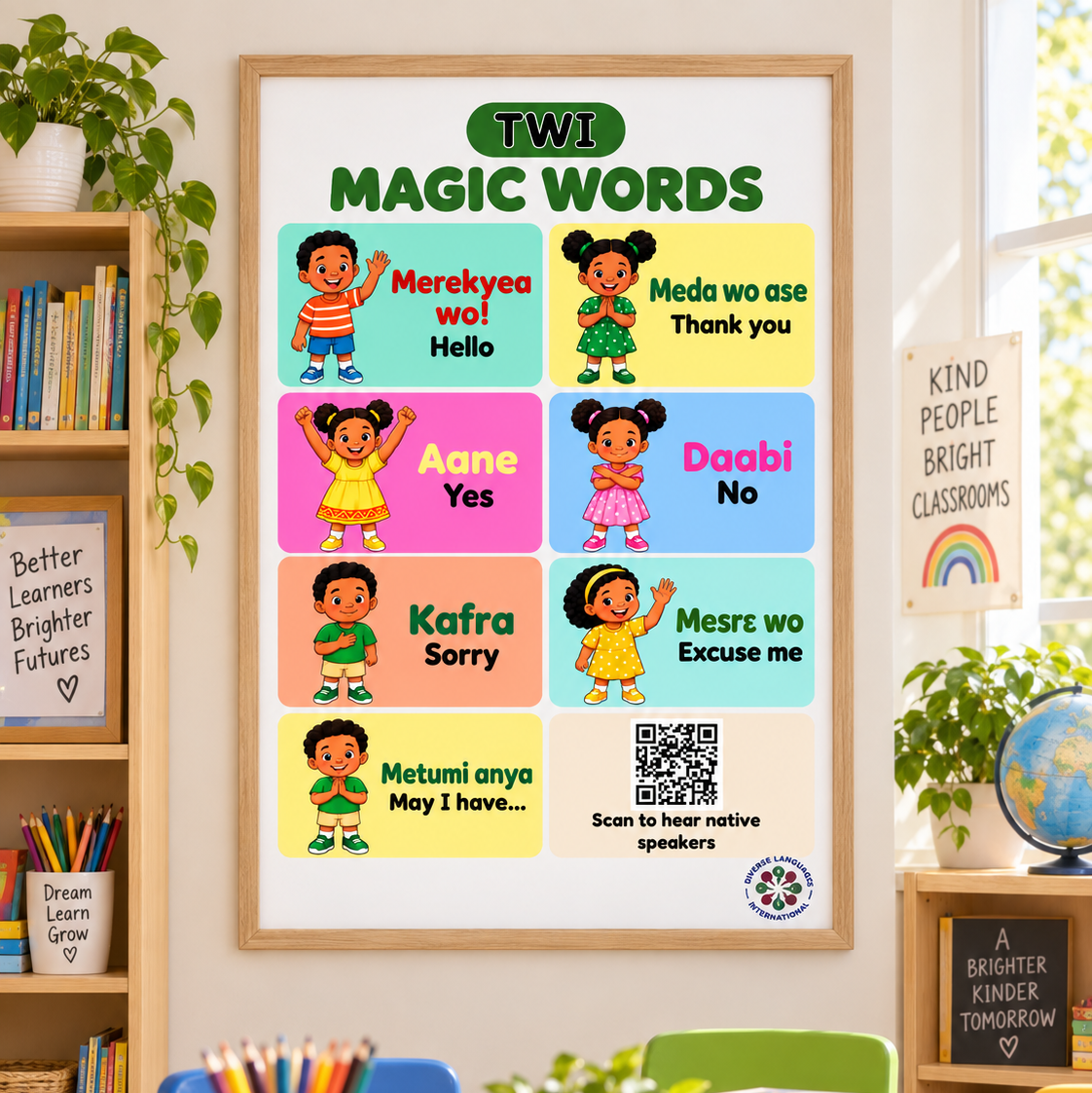 Twi Magic Words Poster for Kids | Everyday Twi Phrases with Native Speaker Audio